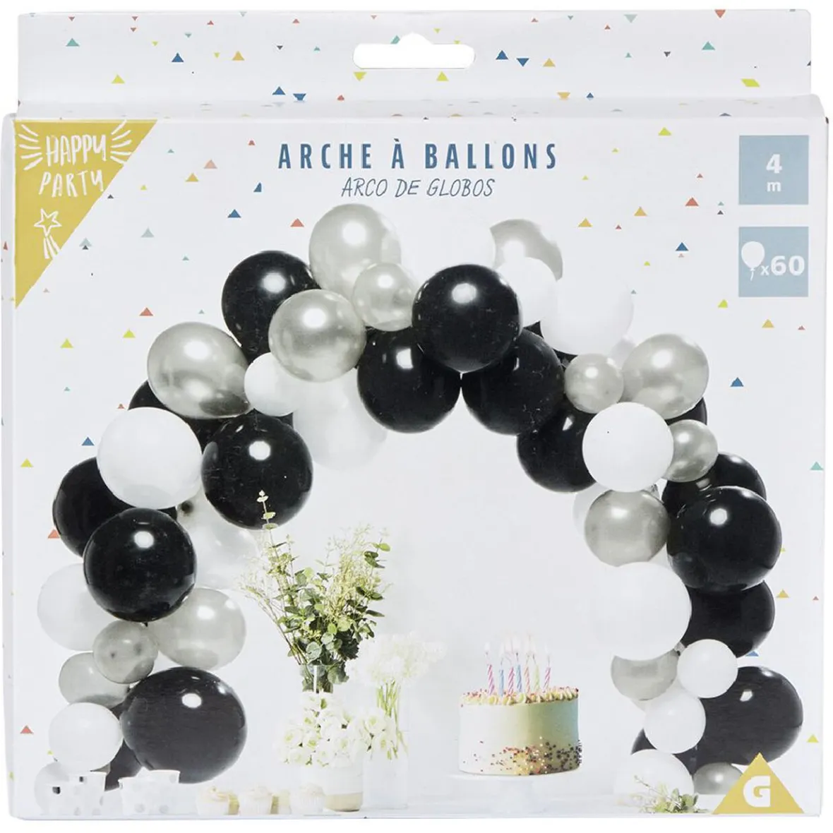 Arche à ballons noir blanc argenté 4m-Gifi Online