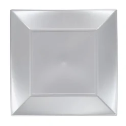 Assiette carrée 23x23 cm design incurvé argenté x6-Gifi Outlet