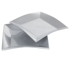 Assiette carrée 23x23 cm design incurvé argenté x6-Gifi Outlet