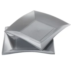 Assiette carrée 18x18 cm design incurvé argenté x6-Gifi Clearance