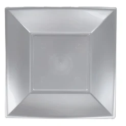 Assiette carrée 18x18 cm design incurvé argenté x6-Gifi Clearance