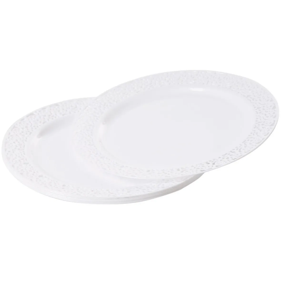 Assiette plate blanche contour avec motifs en relief x6-Gifi Discount