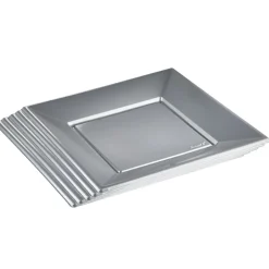 Assiette plate carrée gris clair en plastique réutilisable x6-Gifi Discount