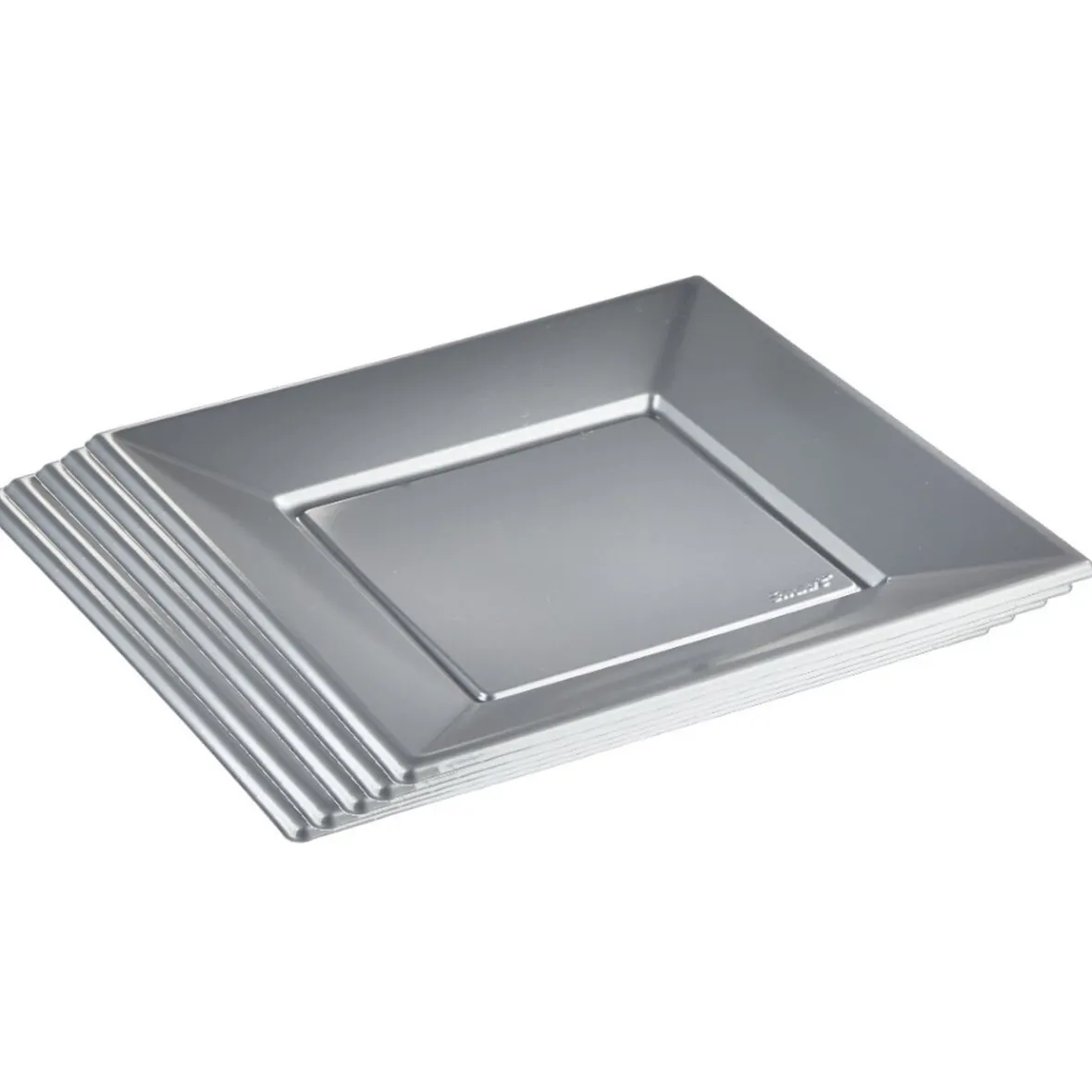 Assiette plate carrée gris clair en plastique réutilisable x6-Gifi Discount