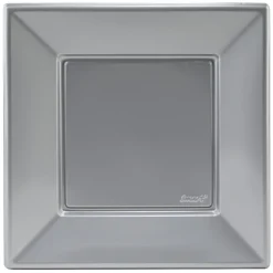 Assiette plate carrée gris clair en plastique réutilisable x6-Gifi Discount