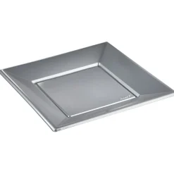 Assiette plate carrée gris clair en plastique réutilisable x6-Gifi Discount