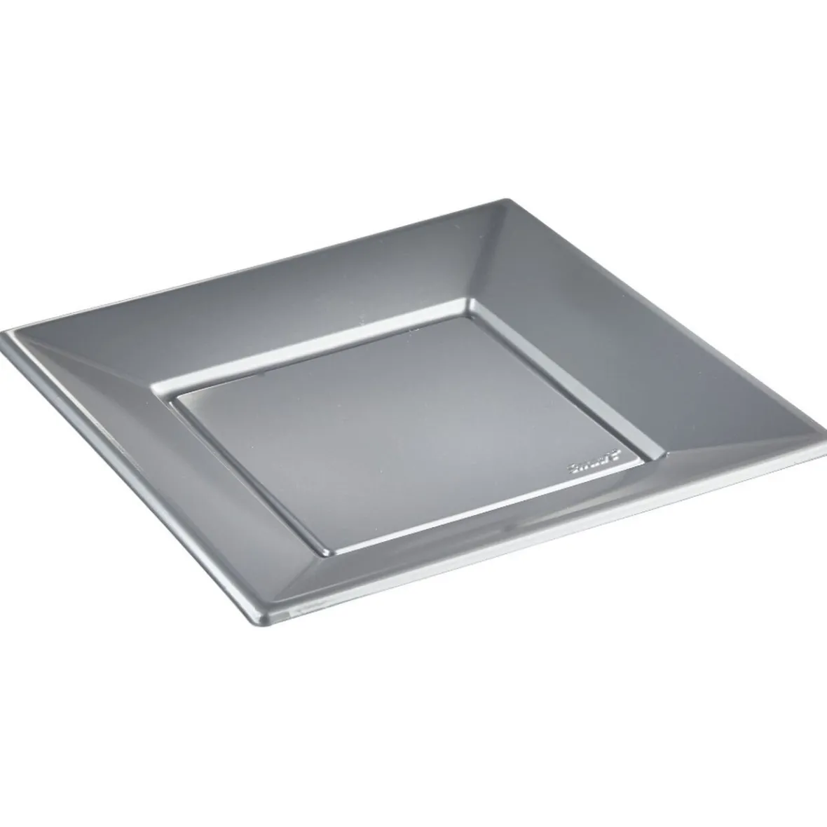 Assiette plate carrée gris clair en plastique réutilisable x6-Gifi Discount