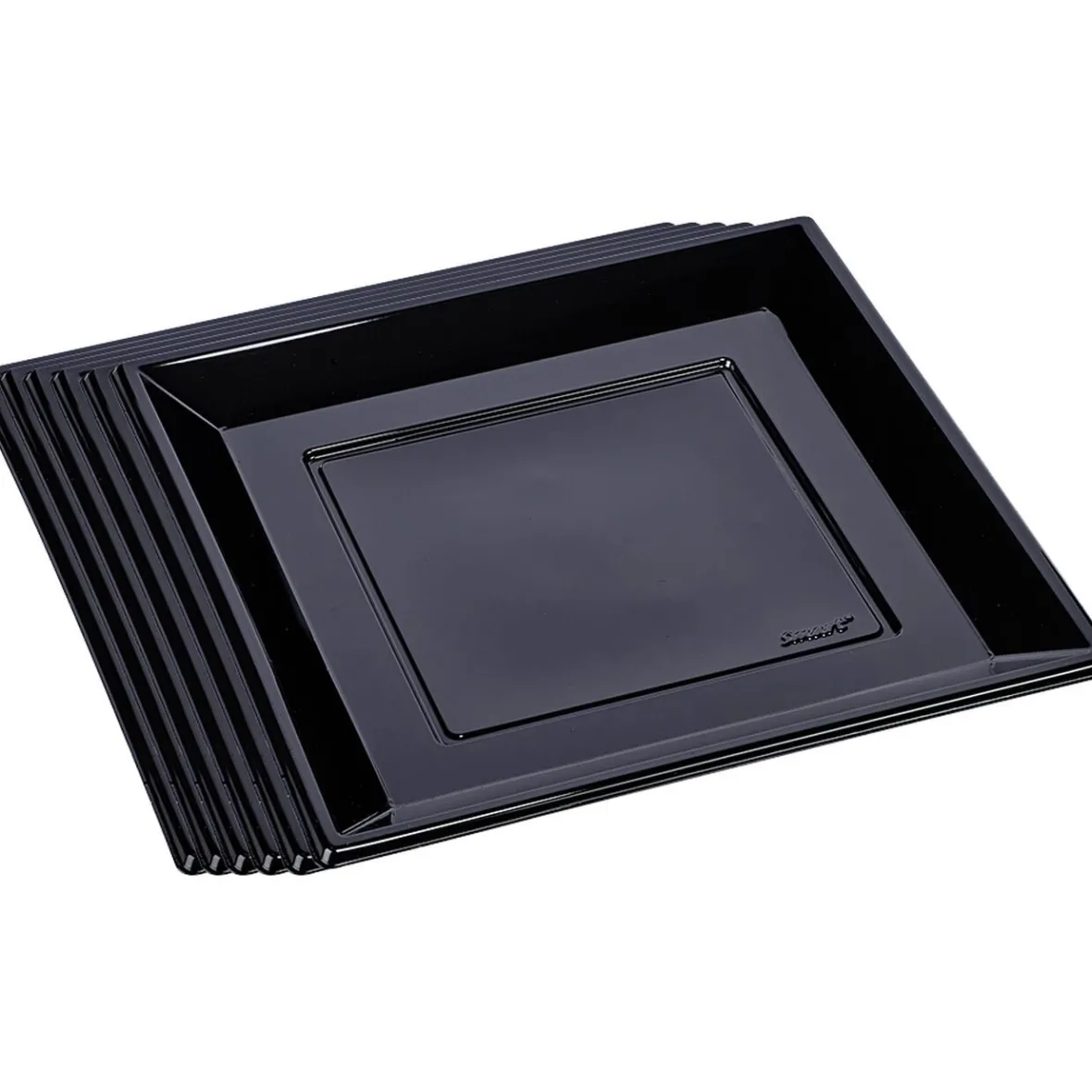 Assiette plate carrée noire en plastique réutilisable x6-Gifi Hot
