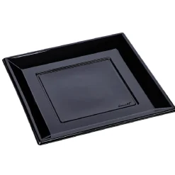 Assiette plate carrée noire en plastique réutilisable x6-Gifi Hot