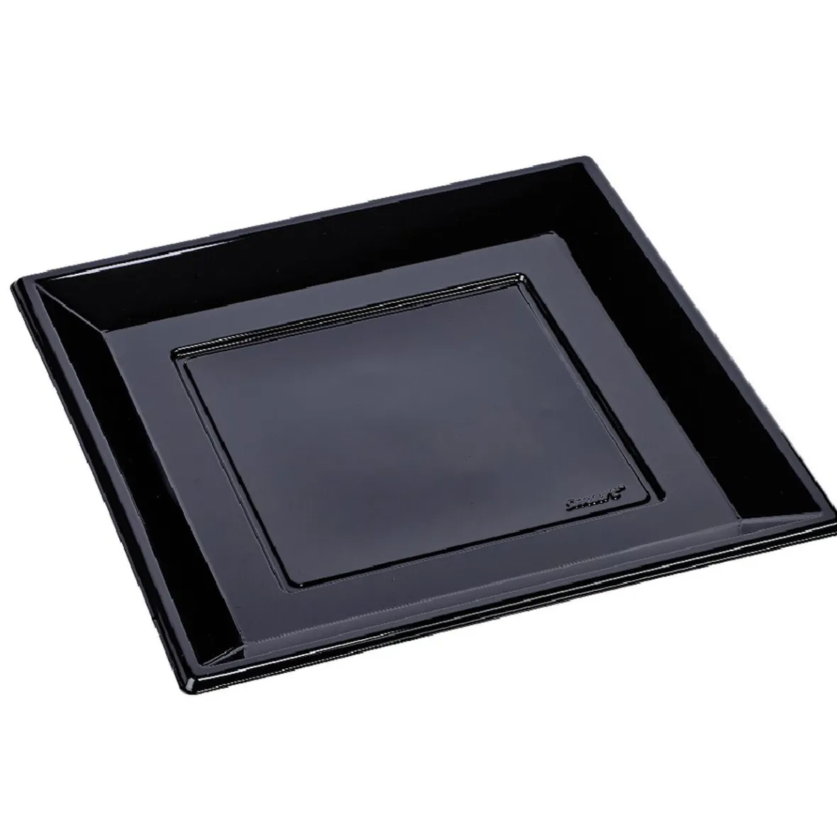 Assiette plate carrée noire en plastique réutilisable x6-Gifi Hot