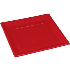 Assiette plate carrée rouge en plastique réutilisable x6-Gifi Best