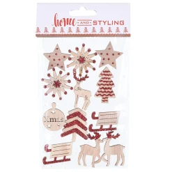 Autocollant de Noël en pin et paillettes rouges x 12-Gifi Best