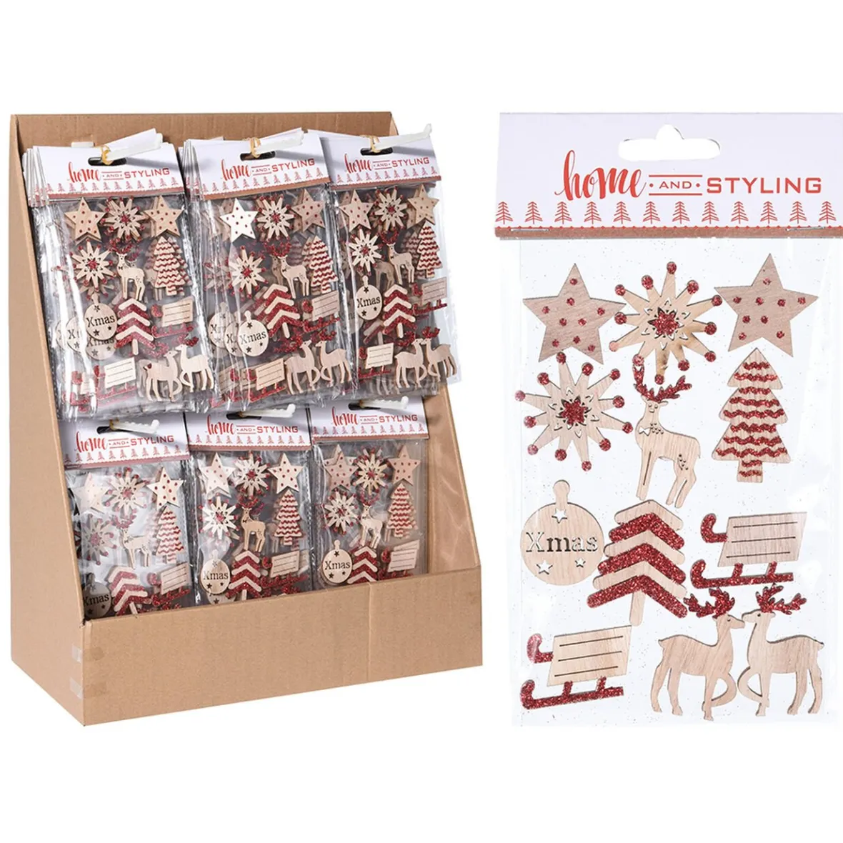 Autocollant de Noël en pin et paillettes rouges x 12-Gifi Best