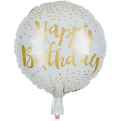 Ballon alu anniversaire Happy Birthday blanc et doré Ø45cm-Gifi Hot