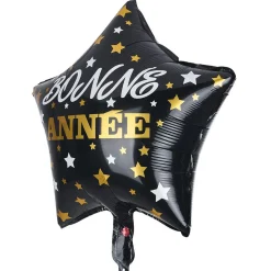Ballon Bonne année forme étoile en aluminium noir et doré H46cm-Gifi Discount