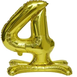 Ballon chiffre 4 avec support doré ou argenté 80cm-Gifi Hot
