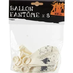 Ballon de baudruche blanc motif fantôme Halloween x8-Gifi Discount