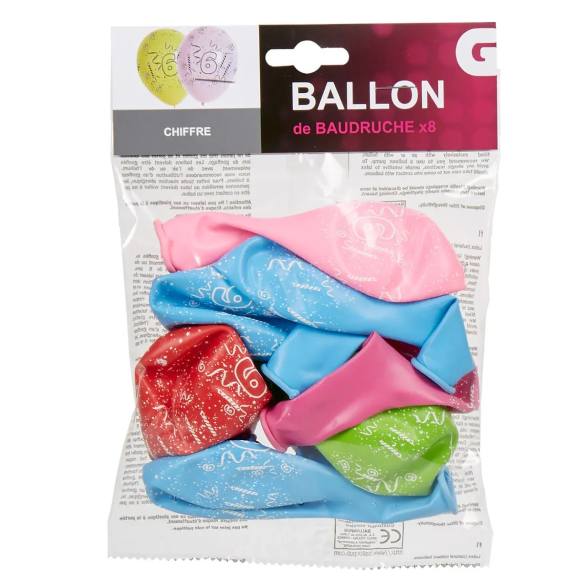 Ballon de baudruche chiffre 6 multicolore x8-Gifi New