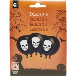 Ballon gonflable latex noir imprimé tête de mort blanc x6-Gifi Outlet
