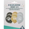 Ballons Bonne Année noir or argent x6-Gifi Outlet