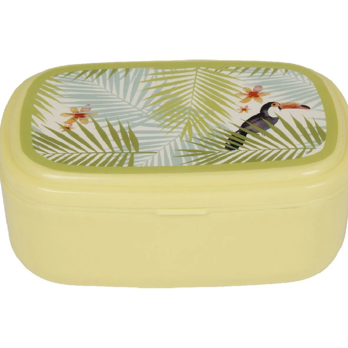 Bento jaune décor feuilles de palmier et toucan-Gifi Sale
