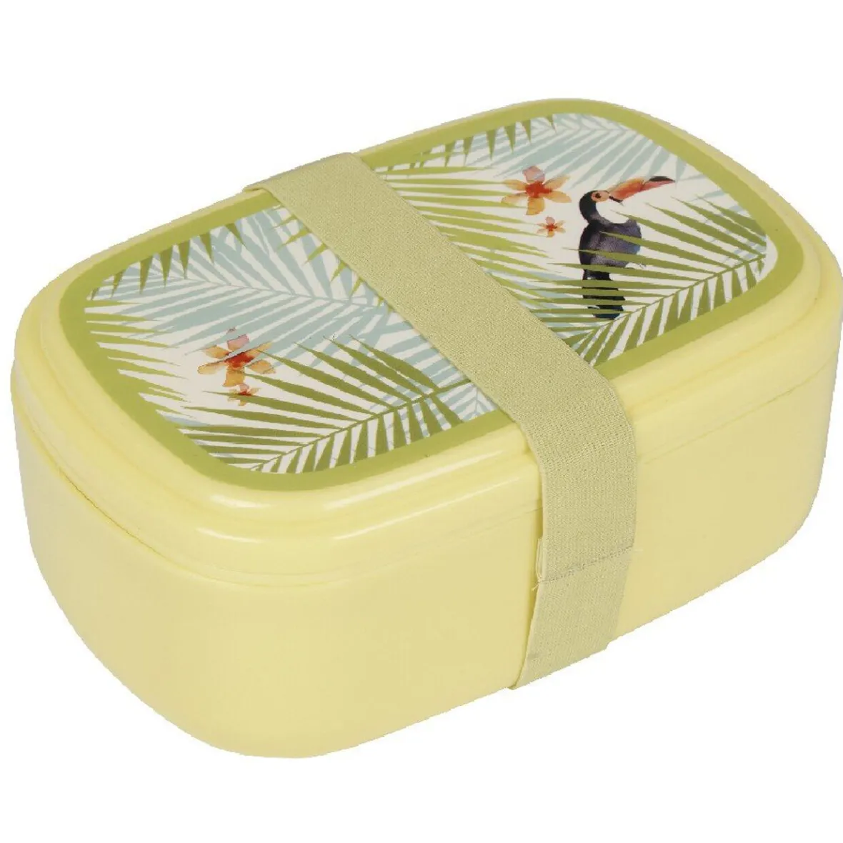 Bento jaune décor feuilles de palmier et toucan-Gifi Sale