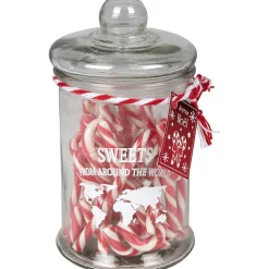 Bonbonnière garnie de sucre d'orge en verre transparent-Gifi Discount