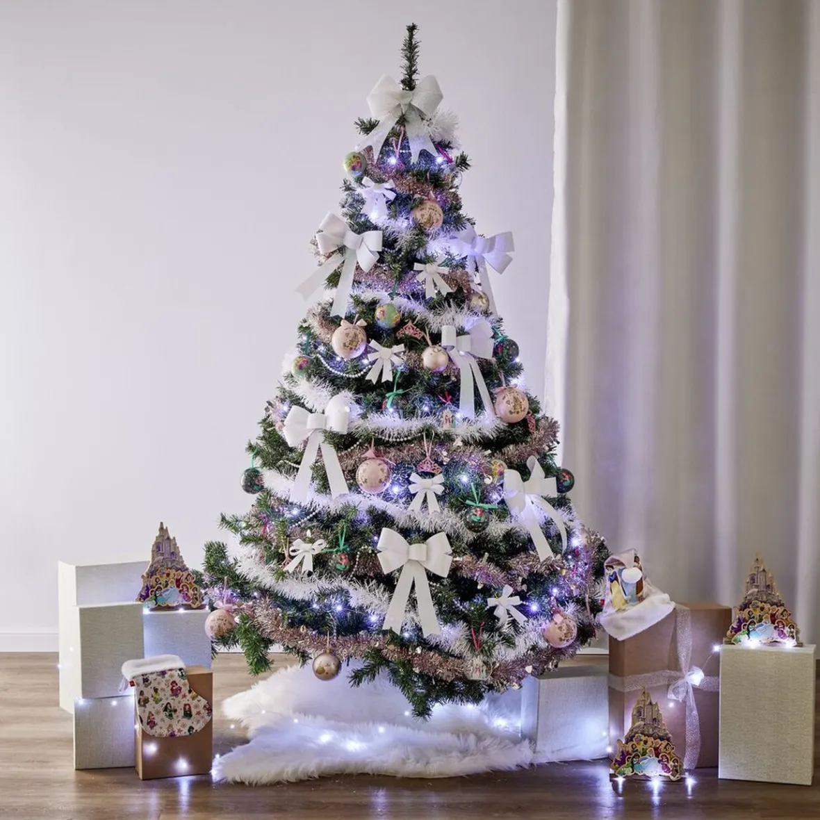 Bonnet de Noël Princesses Disney rose et blanc 26xH34cm-Gifi Outlet