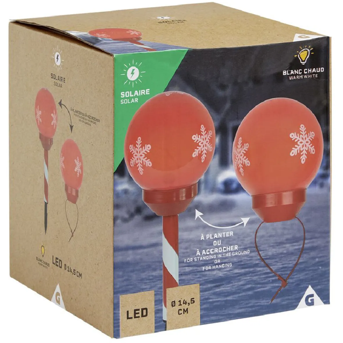 Borne lumineuse solaire 2en1 à planter et accrocher H42,5cm Ø14,5cm-Gifi New