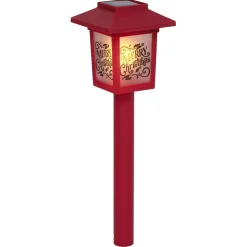 Borne solaire lanterne rouge vintage 10LED blanc chaud effet flamme H37cm-Gifi Outlet