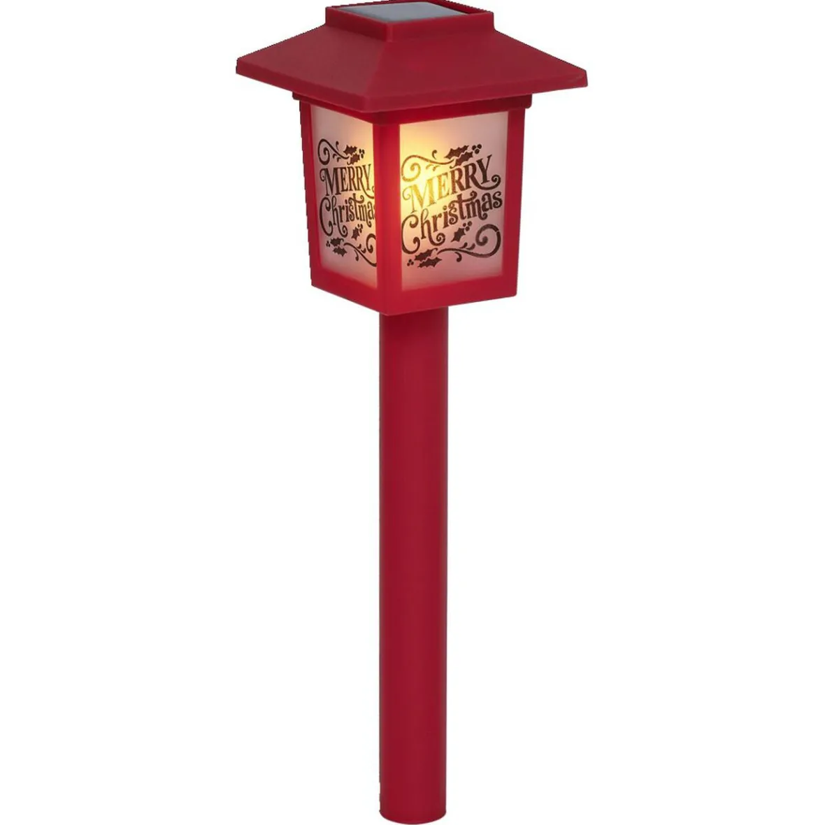 Borne solaire lanterne rouge vintage 10LED blanc chaud effet flamme H37cm-Gifi Outlet