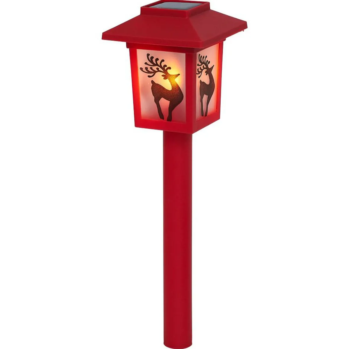 Borne solaire lanterne rouge vintage 10LED blanc chaud effet flamme H37cm-Gifi Outlet