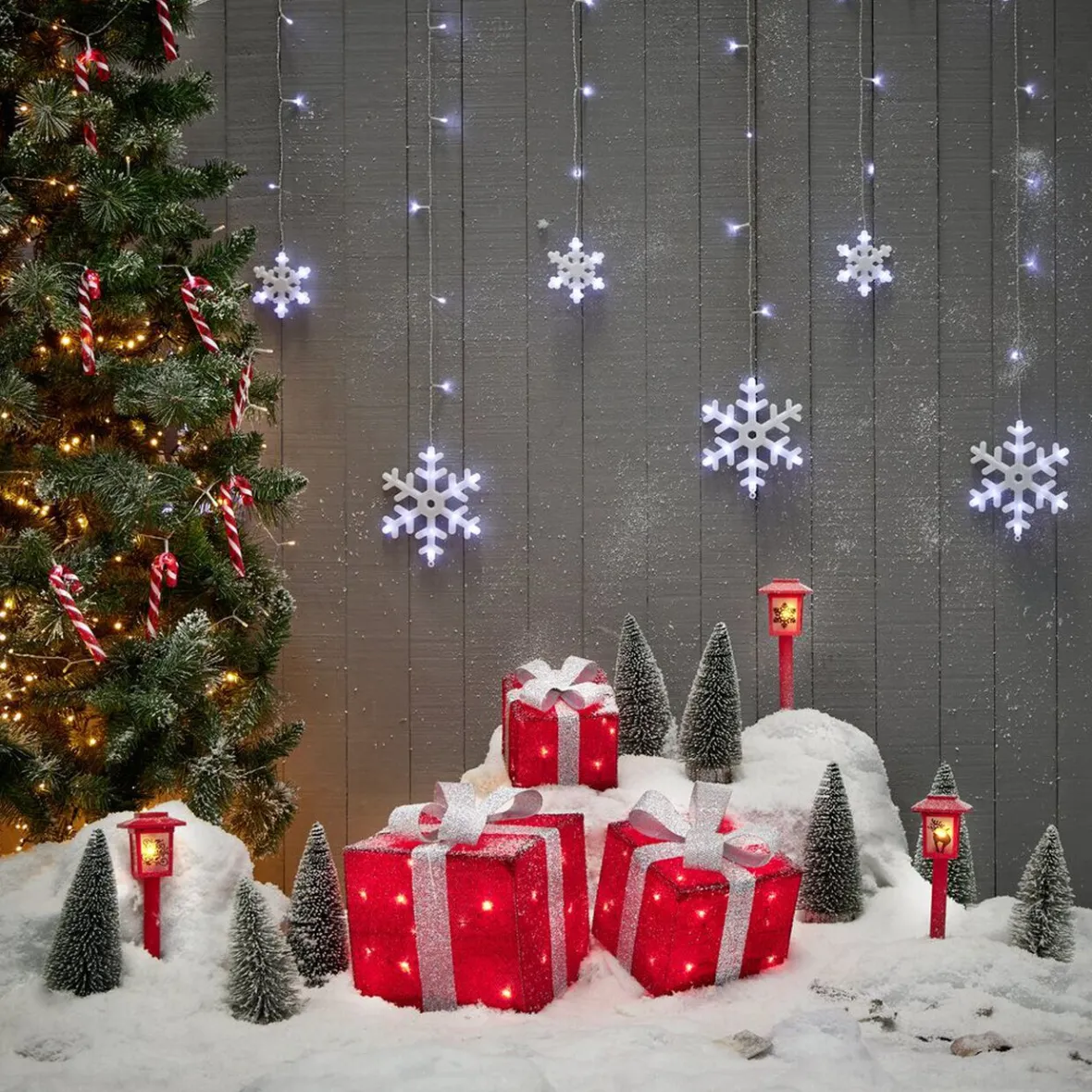 Borne solaire lanterne rouge vintage 10LED blanc chaud effet flamme H37cm-Gifi Outlet