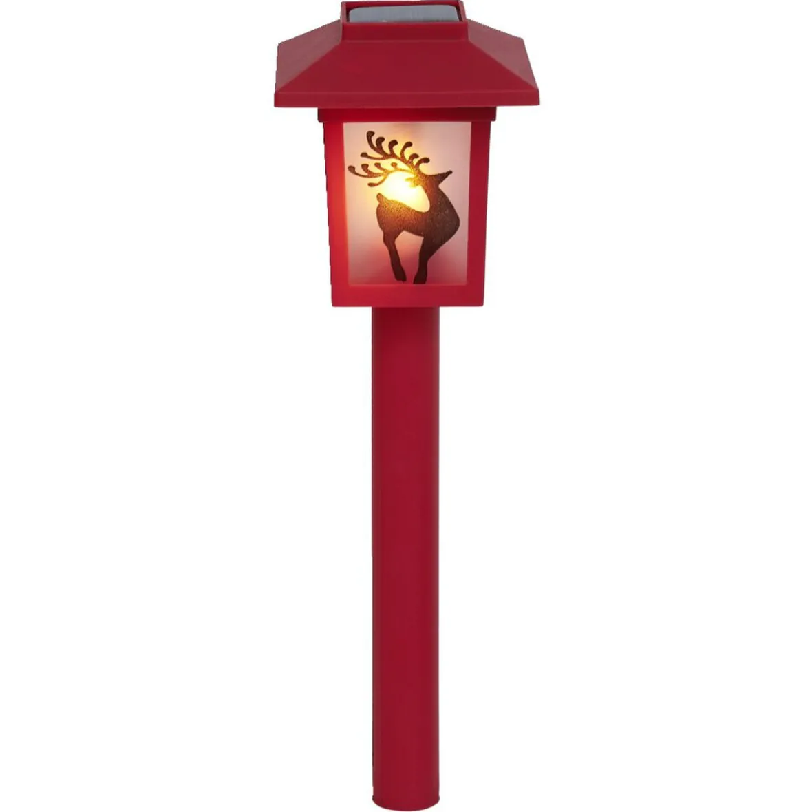 Borne solaire lanterne rouge vintage 10LED blanc chaud effet flamme H37cm-Gifi Outlet