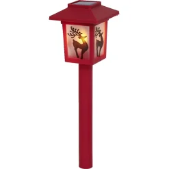 Borne solaire lanterne rouge vintage 10LED blanc chaud effet flamme H37cm-Gifi Outlet