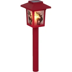 Borne solaire lanterne rouge vintage 10LED blanc chaud effet flamme H37cm-Gifi Outlet