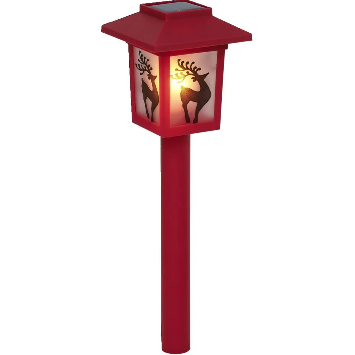 Borne solaire lanterne rouge vintage 10LED blanc chaud effet flamme H37cm-Gifi Outlet