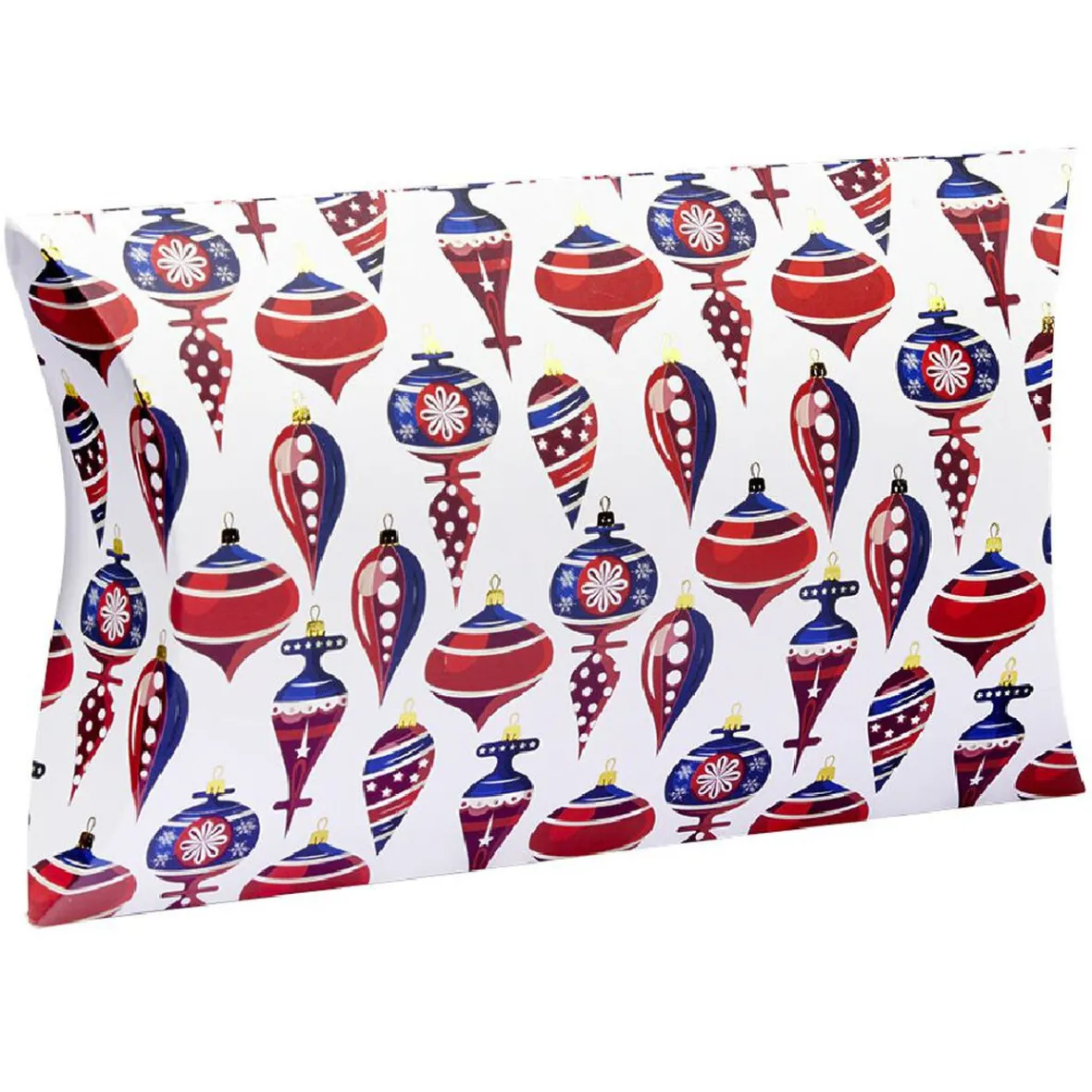 Boîte cadeau berlingot motif boule de noel or rouge bleu blanc Taille S-Gifi Online