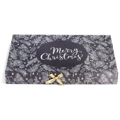 Boîte cadeau rectangulaire motif feuillage de Noël noir et blanc-Gifi Sale