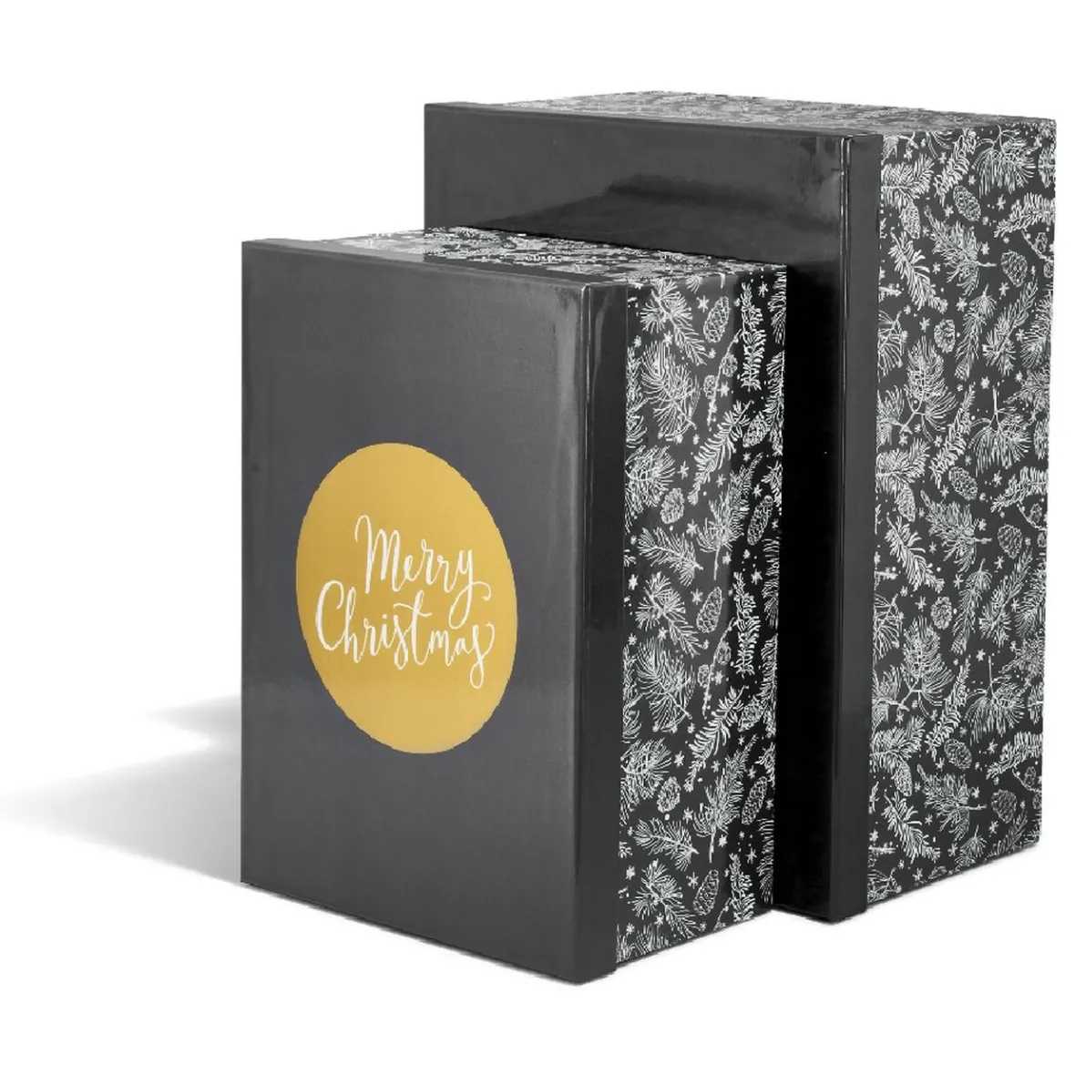 Boîte de Noël motif feuillage hiver gris et blanc x2-Gifi Discount