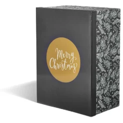 Boîte de Noël motif feuillage hiver gris et blanc x2-Gifi Discount