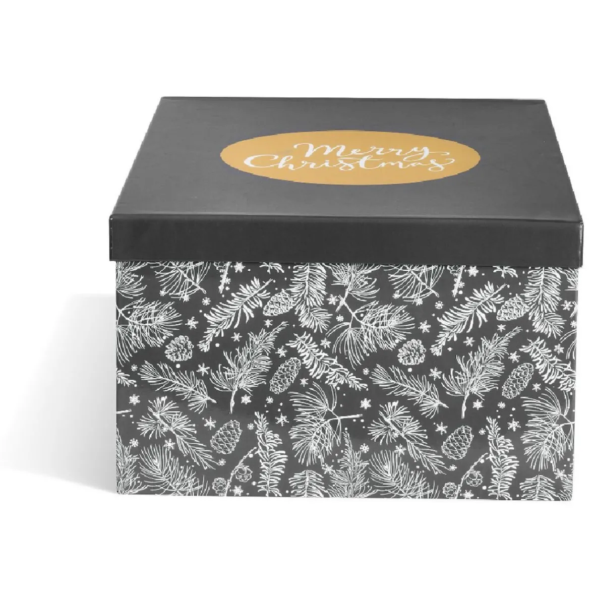 Boîte de Noël motif feuillage hiver gris et blanc x2-Gifi Discount