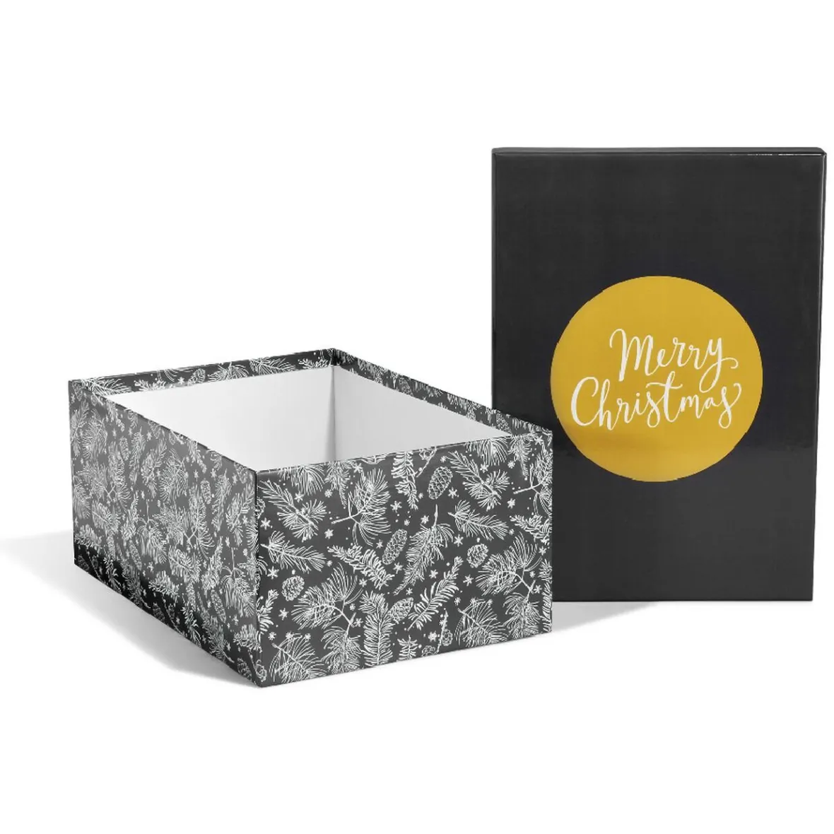 Boîte de Noël motif feuillage hiver gris et blanc x2-Gifi Discount