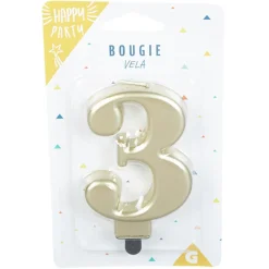 Bougie anniversaire chiffre 3 mat doré-Gifi Sale