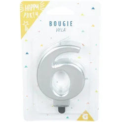 Bougie anniversaire chiffre 6 mat argenté-Gifi Clearance