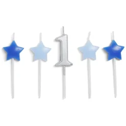 Bougie anniversaire chiffre 1 argenté avec bougies étoiles bleues-Gifi