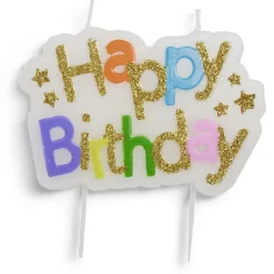Bougie anniversaire Happy Birthday bannière multicolore et doré-Gifi Clearance