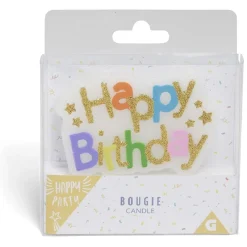 Bougie anniversaire Happy Birthday bannière multicolore et doré-Gifi Clearance