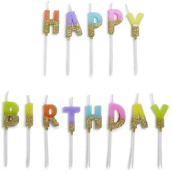 Bougie anniversaire lettres Happy Birthday multicolore et doré-Gifi Discount