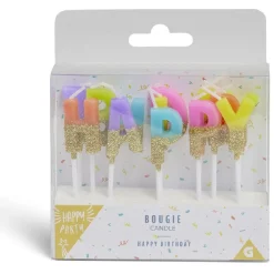 Bougie anniversaire lettres Happy Birthday multicolore et doré-Gifi Discount